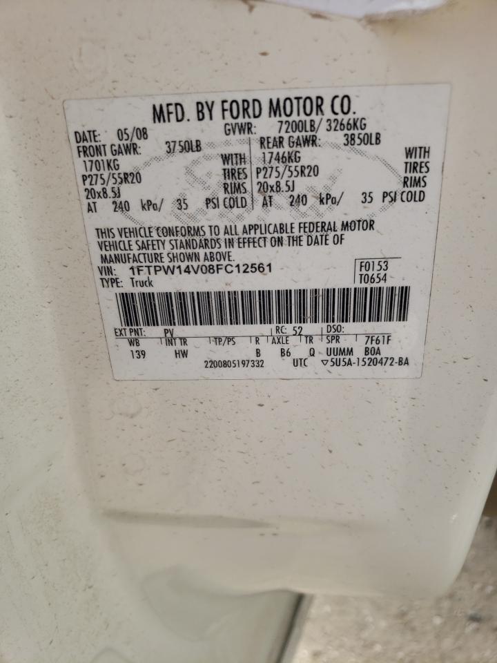 Photo 10 from auction – 2008 FORD F150 SUPER with VIN 1FTPW14V08FC12561