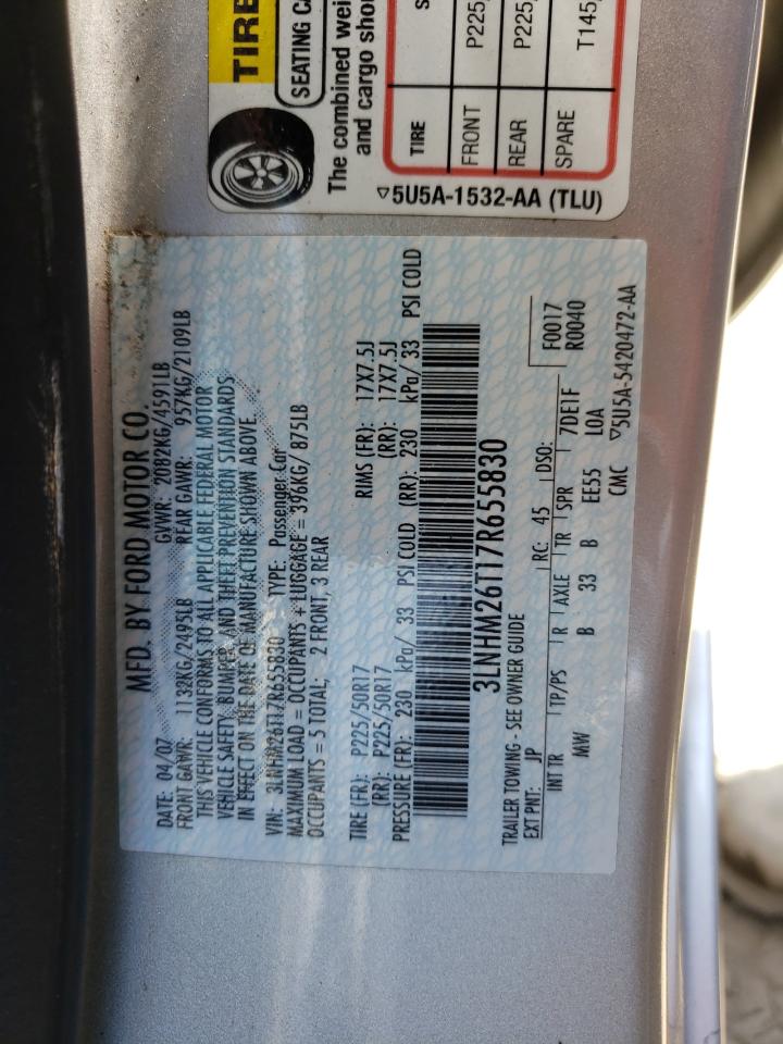 Photo 10 from auction – 2007 LINCOLN MKZ with VIN 3LNHM26T17R655830