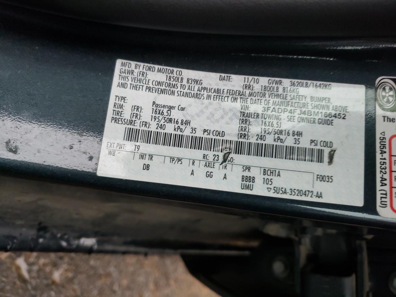 Photo 10 from auction – 2011 FORD FIESTA SES with VIN 3FADP4FJ4BM166452
