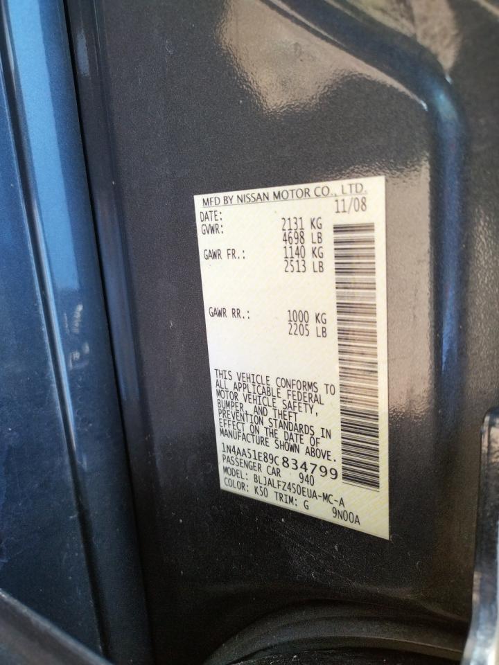 Фото 10 с аукциона – 2009 NISSAN MAXIMA S с VIN 1N4AA51E89C834799
