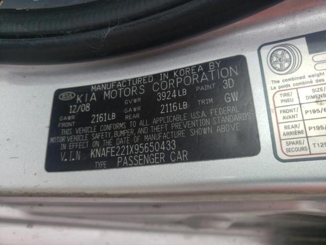 Photo 10 from auction – 2009 KIA SPECTRA EX with VIN KNAFE221X95650433