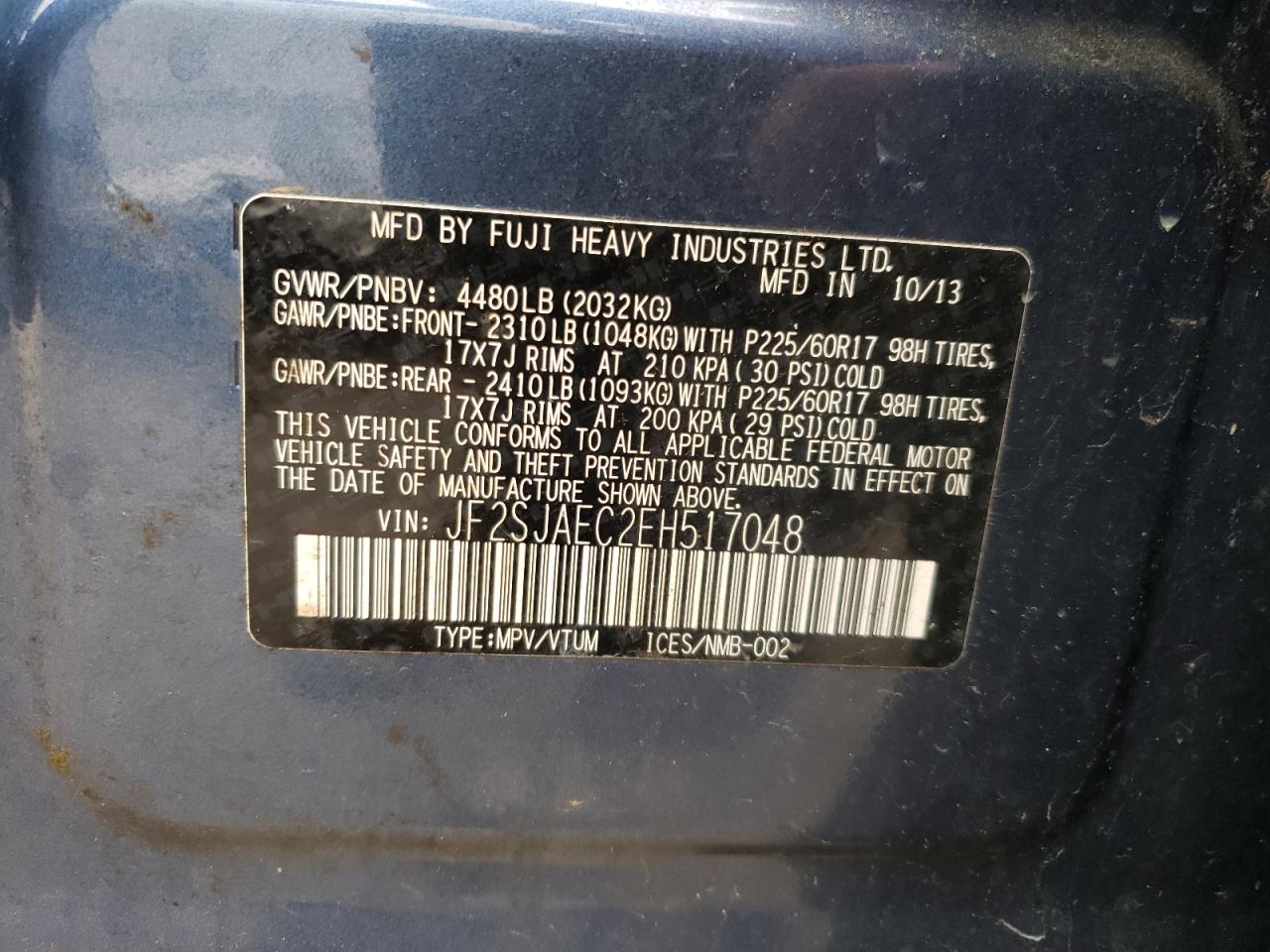 Photo 10 from auction – 2014 SUBARU FORESTER 2 with VIN JF2SJAEC2EH517048