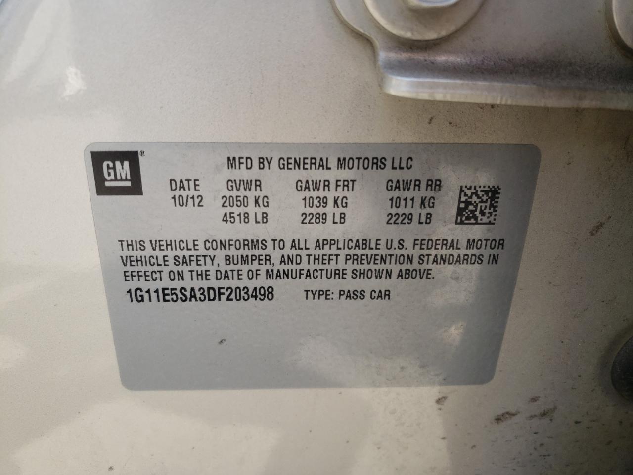 Photo 10 from auction – 2013 CHEVROLET MALIBU 2LT with VIN 1G11E5SA3DF203498