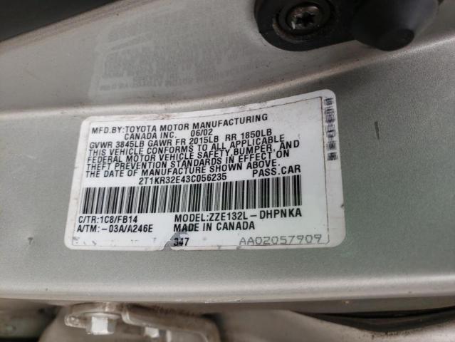 Photo 10 from auction – 2003 TOYOTA COROLLA MA with VIN 2T1KR32E43C056235