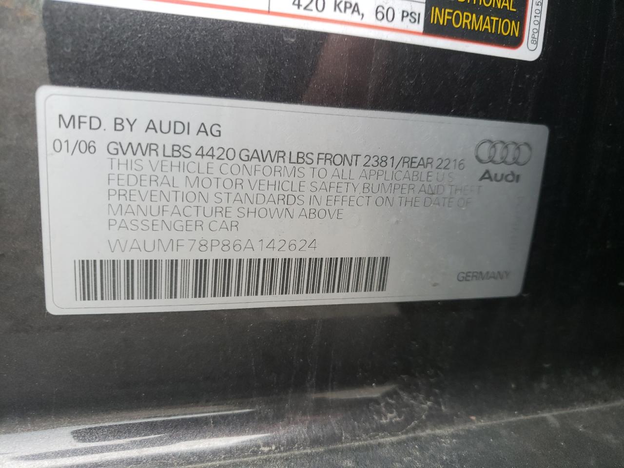 Photo 10 from auction – 2006 AUDI A3 2.0 SPO with VIN WAUMF78P86A142624