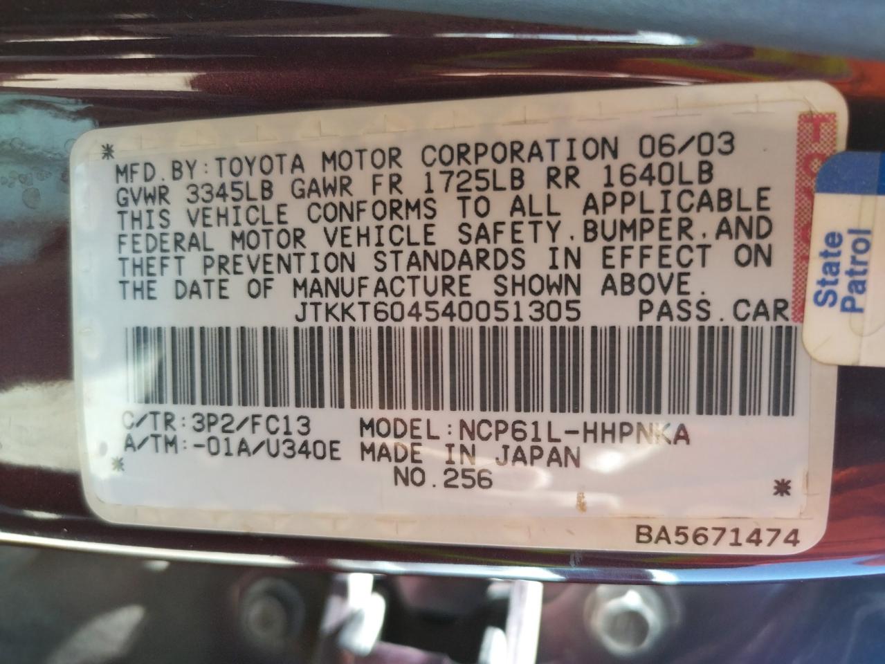 Photo 10 from auction – 2004 TOYOTA SCION XA with VIN JTKKT604540051305