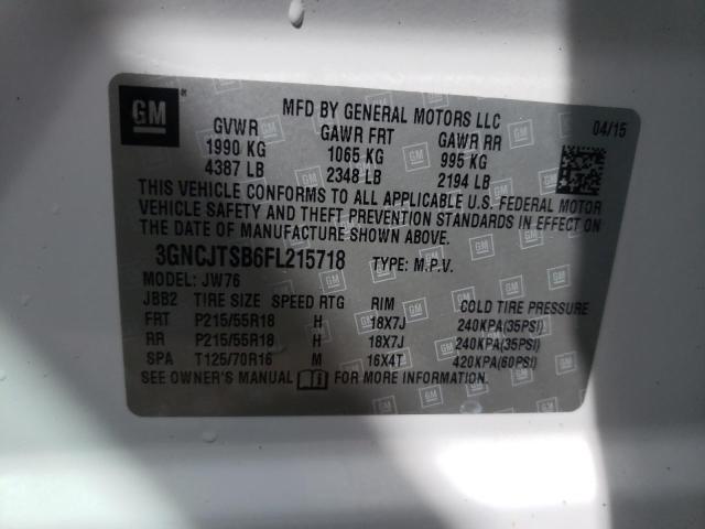 Photo 10 from auction – 2015 CHEVROLET TRAX LTZ with VIN 3GNCJTSB6FL215718