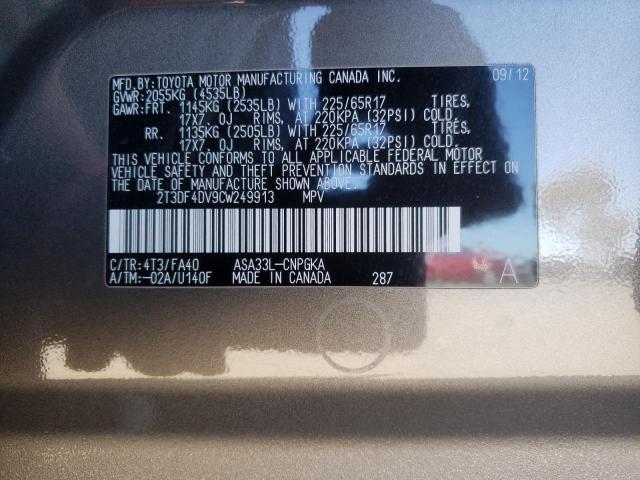 Photo 10 from auction – 2012 TOYOTA RAV4 LIMIT with VIN 2T3DF4DV9CW249913