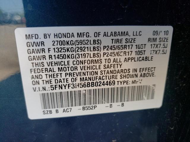 Photo 10 from auction – 2011 HONDA PILOT EXL with VIN 5FNYF3H56BB024469