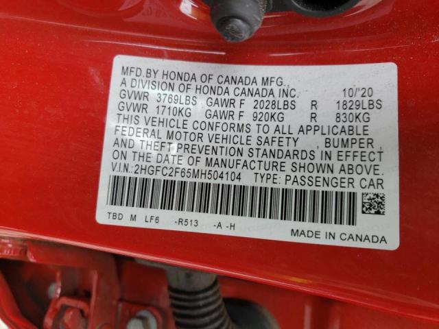 Photo 10 from auction – 2021 HONDA CIVIC LX with VIN 2HGFC2F65MH504104