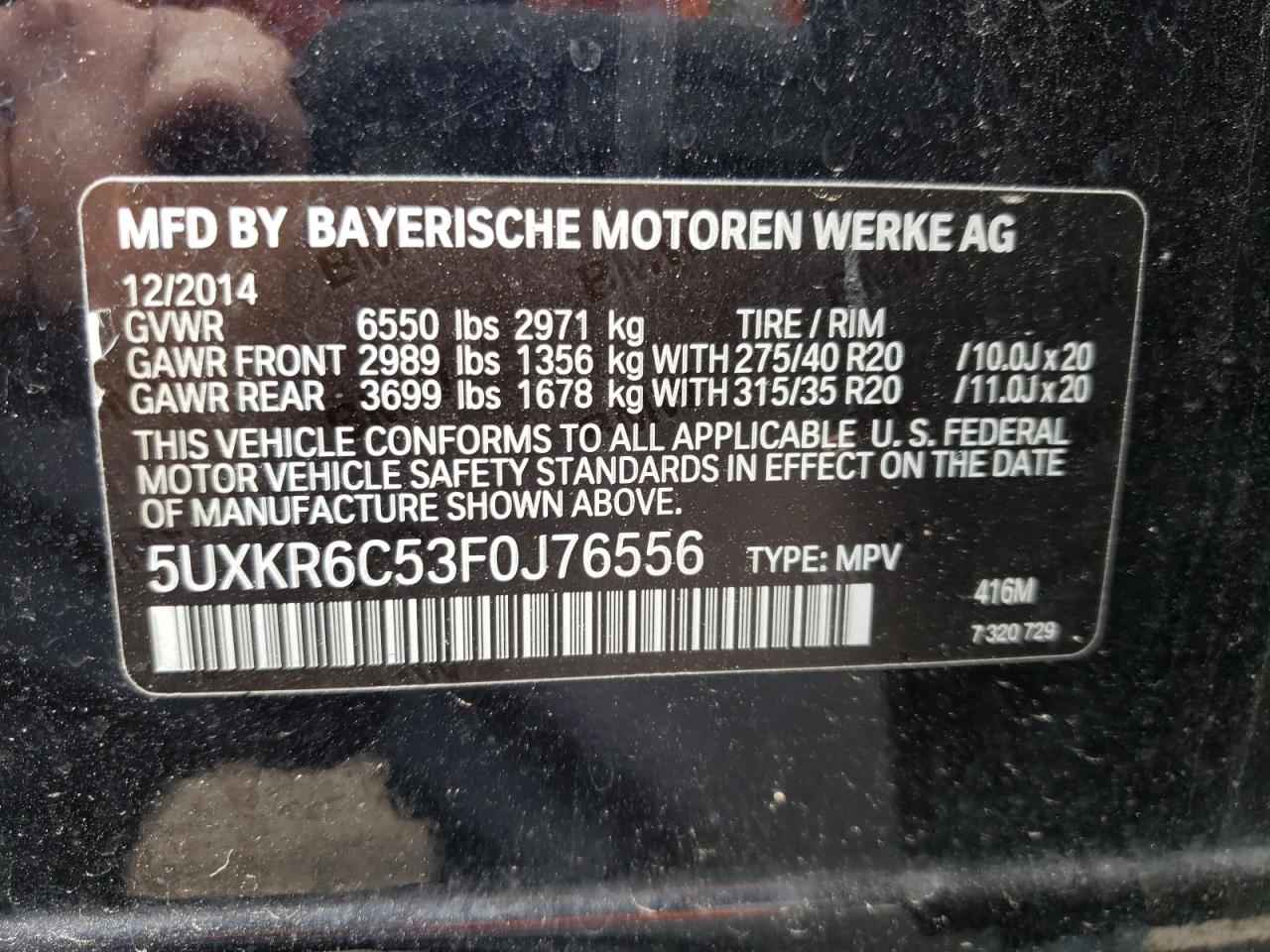Photo 10 from auction – 2015 BMW X5 XDRIVE5 with VIN 5UXKR6C53F0J76556