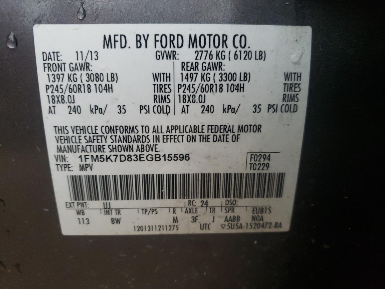 Photo 10 from auction – 2014 FORD EXPLORER X with VIN 1FM5K7D83EGB15596