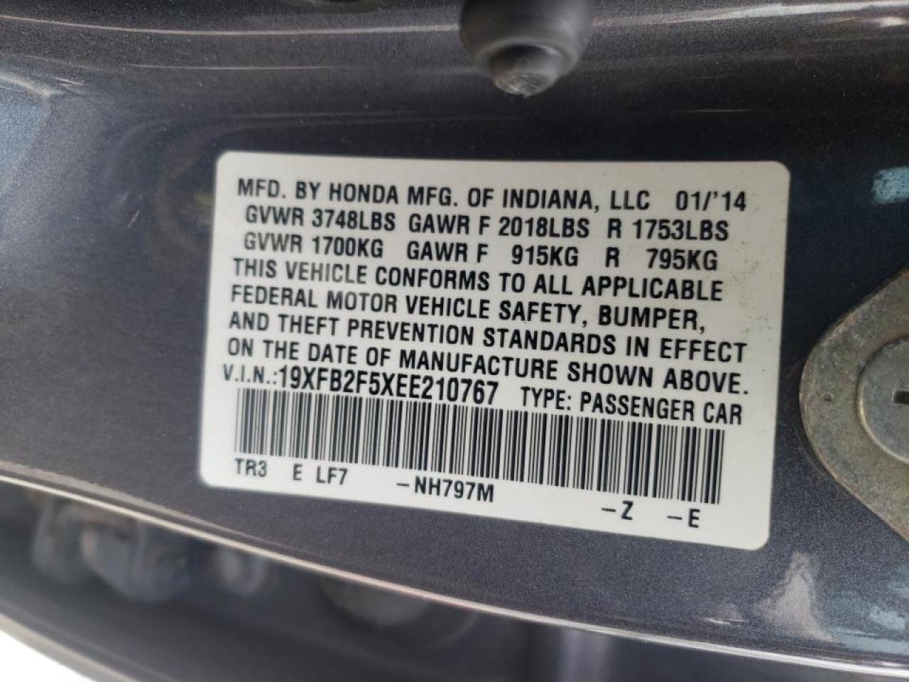 Foto 10 de la subasta – 2014 HONDA CIVIC LX con VIN 19XFB2F5XEE210767