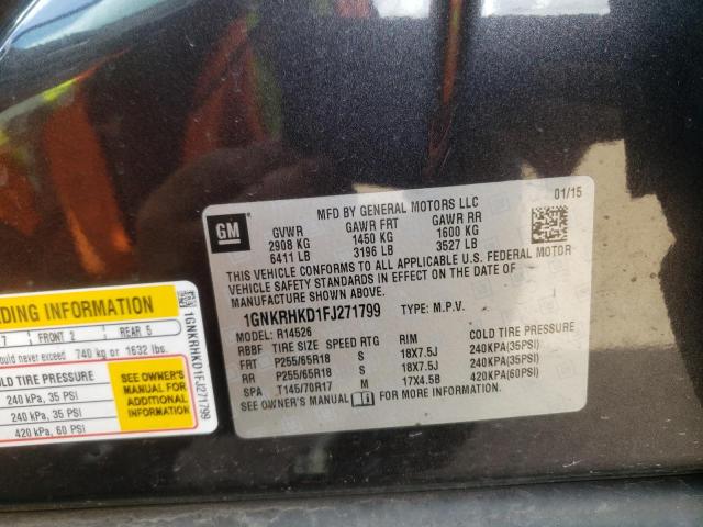 Photo 10 from auction – 2015 CHEVROLET TRAVERSE L with VIN 1GNKRHKD1FJ271799