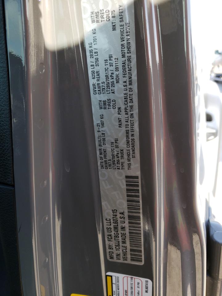 Photo 10 from auction – 2021 JEEP GLADIATOR with VIN 1C6JJTBG4ML607415