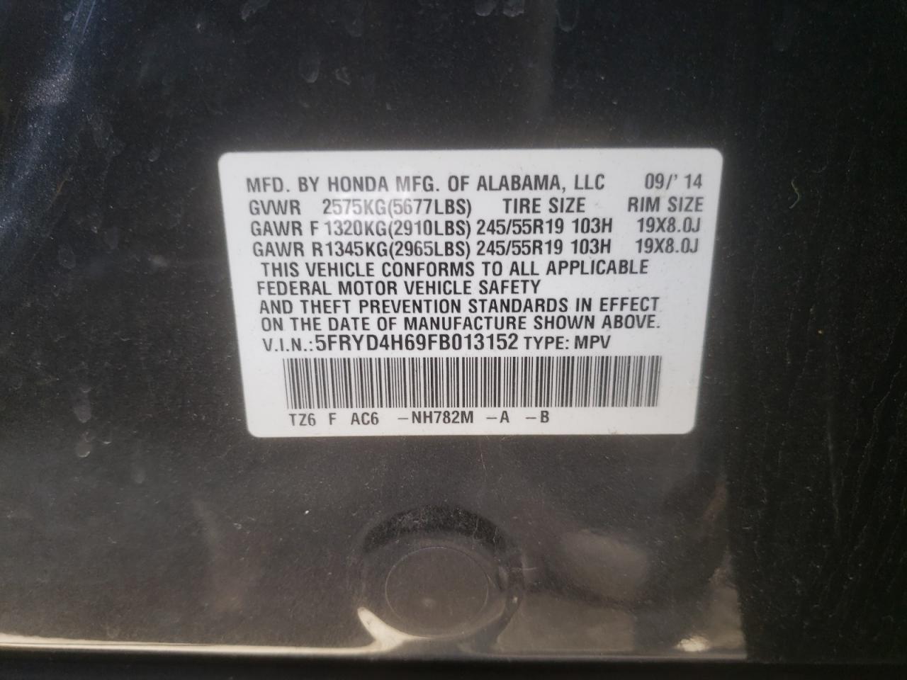Photo 10 from auction – 2015 ACURA MDX TECHNO with VIN 5FRYD4H69FB013152