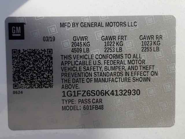 Photo 10 from auction – 2019 CHEVROLET BOLT EV PR with VIN 1G1FZ6S06K4132930