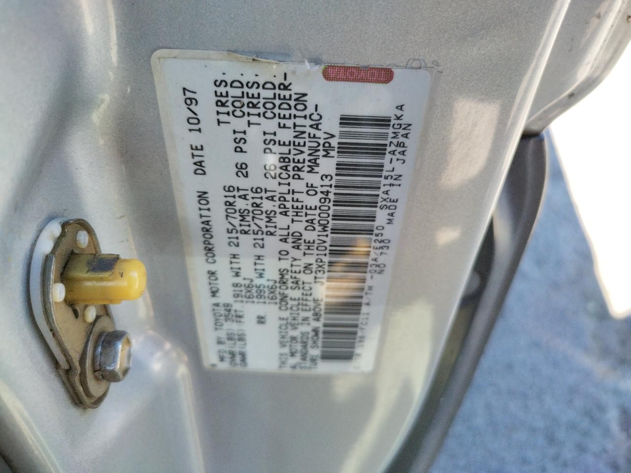 Photo 10 from auction – 1998 TOYOTA RAV4 with VIN JT3XP10V1W0009413