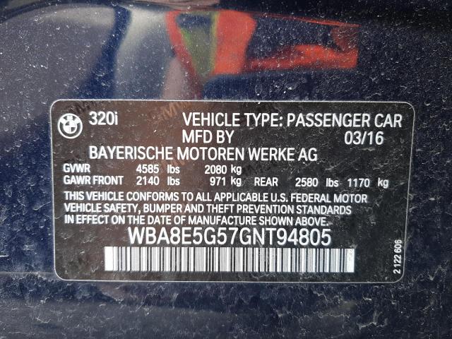 Photo 10 from auction – 2016 BMW 320 XI with VIN WBA8E5G57GNT94805