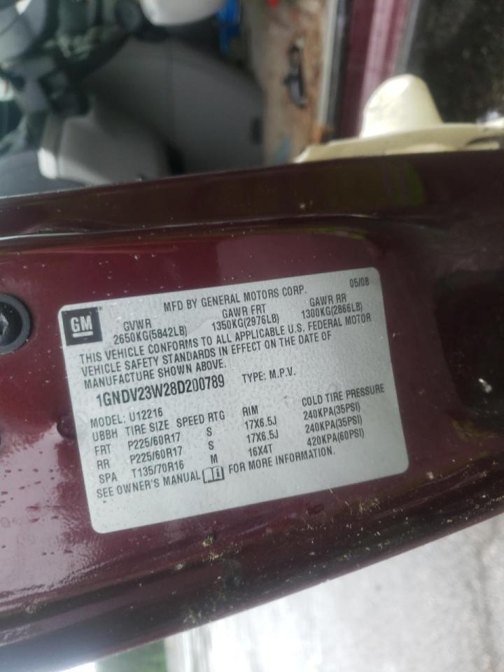 Photo 10 from auction – 2008 CHEVROLET UPLANDER L with VIN 1GNDV23W28D200789