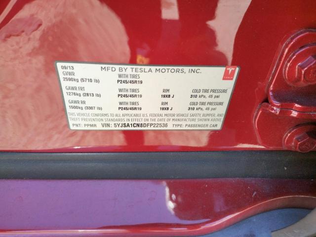 Photo 10 from auction – 2013 TESLA MODEL S with VIN 5YJSA1CN8DFP22536