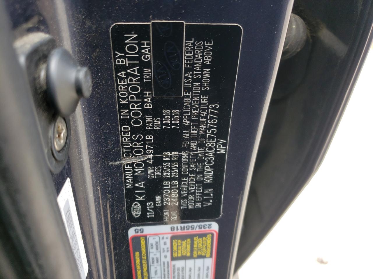 Photo 10 from auction – 2014 KIA SPORTAGE E with VIN KNDPC3AC8E7576773