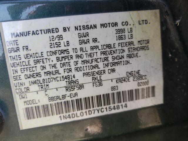 Photo 10 from auction – 2000 NISSAN ALTIMA XE with VIN 1N4DL01D7YC154814