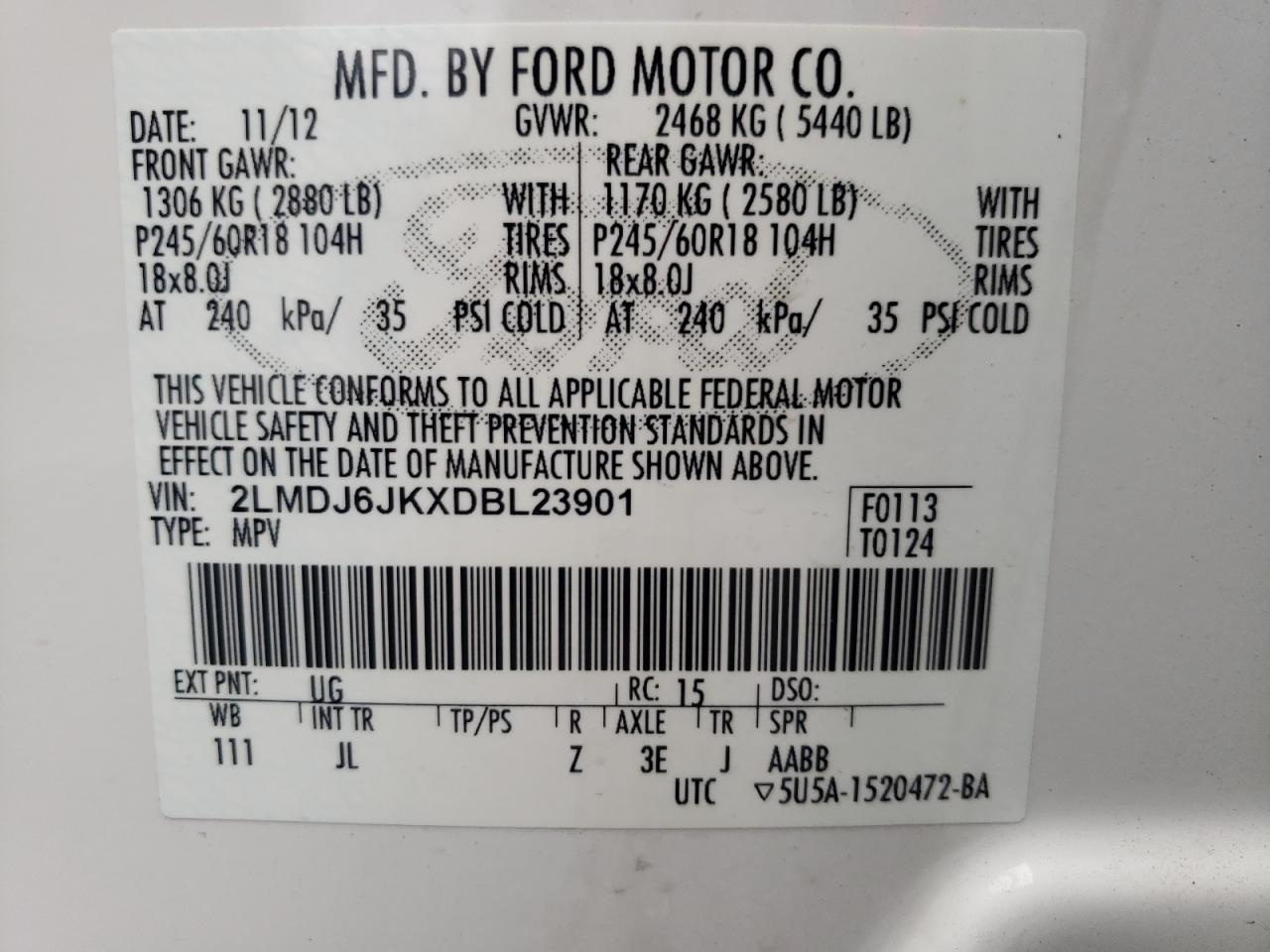Photo 11 from auction – 2013 LINCOLN MKX with VIN 2LMDJ6JKXDBL23901