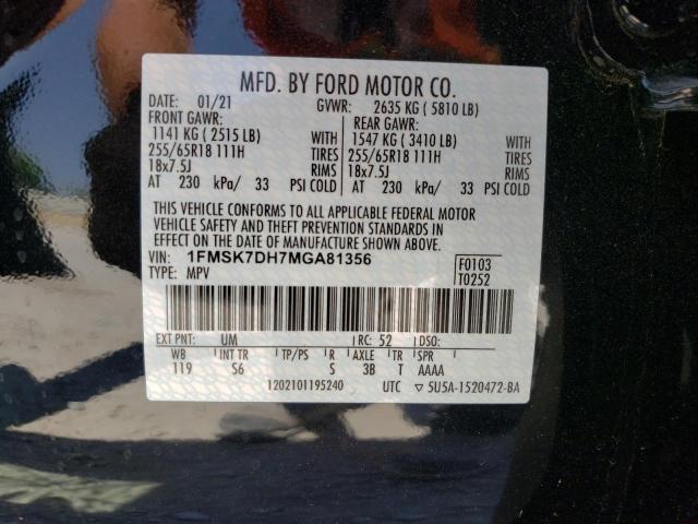 Photo 10 from auction – 2021 FORD EXPLORER X with VIN 1FMSK7DH7MGA81356