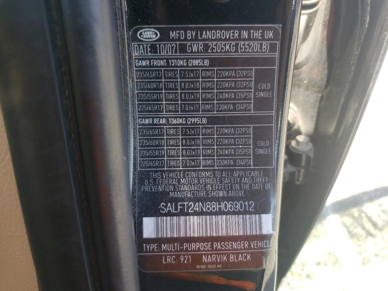 Photo 10 from auction – 2008 LAND ROVER LR2 HSE TE with VIN SALFT24N88H069012