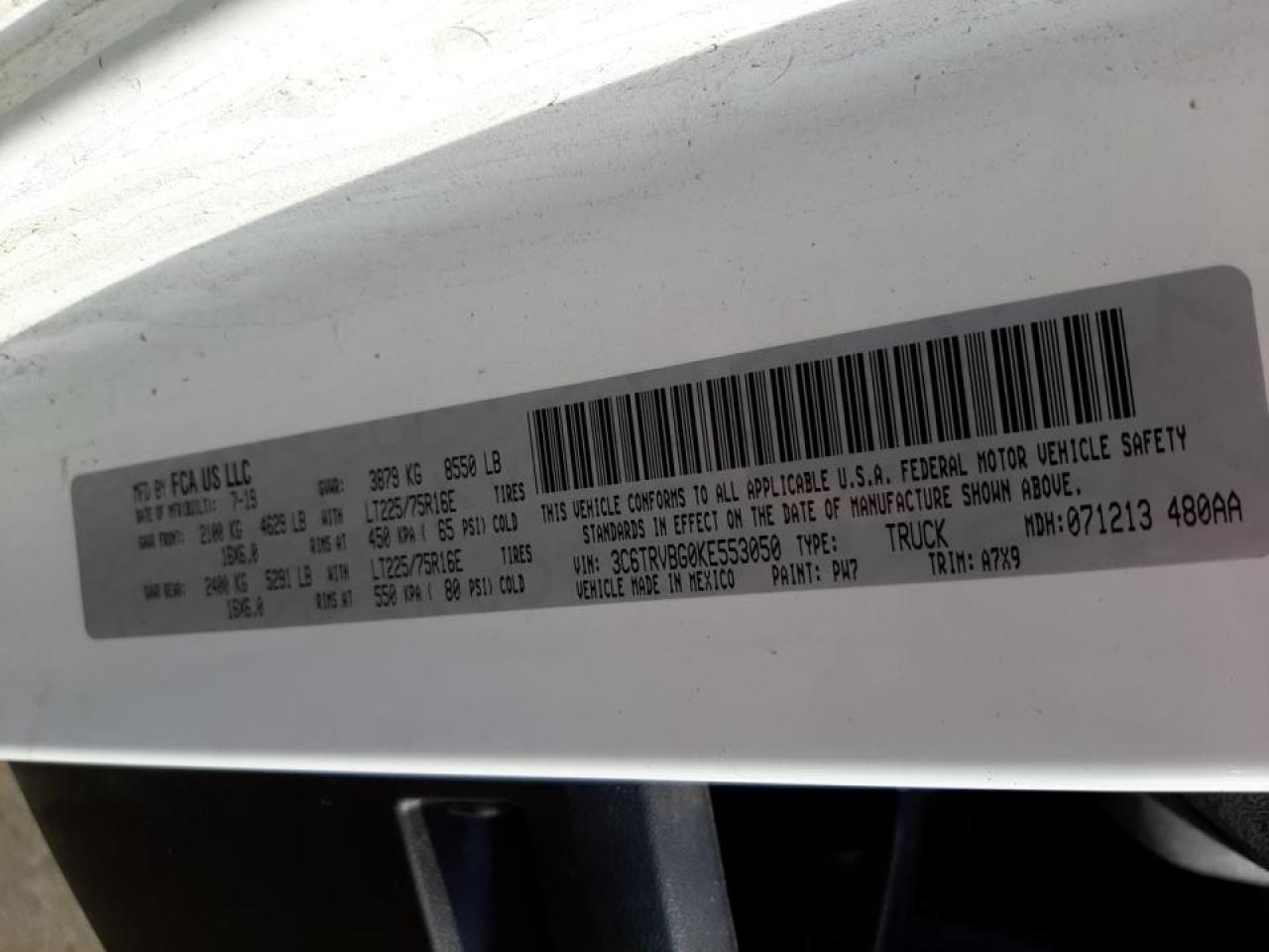 Photo 10 from auction – 2019 RAM PROMASTER with VIN 3C6TRVBG0KE553050