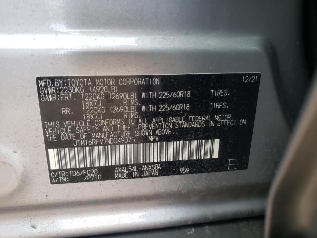 Photo 10 from auction – 2022 TOYOTA RAV4 SE with VIN JTM16RFV7ND049075