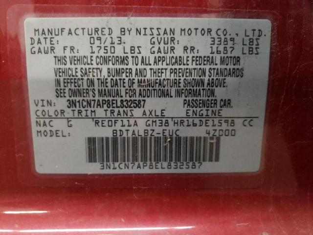 Photo 10 from auction – 2014 NISSAN VERSA S with VIN 3N1CN7AP8EL832587