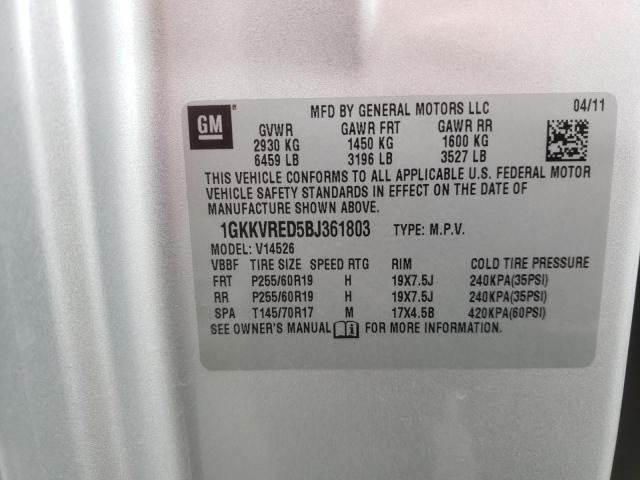 Photo 10 from auction – 2011 GMC ACADIA SLT with VIN 1GKKVRED5BJ361803