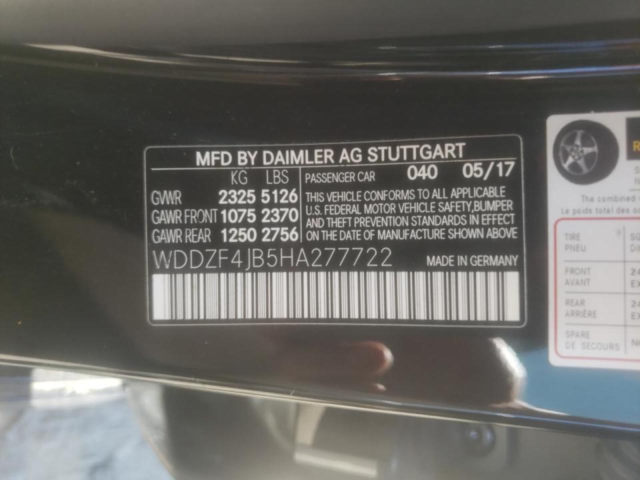 Photo 10 from auction – 2017 MERCEDES-BENZ E 300 with VIN WDDZF4JB5HA277722
