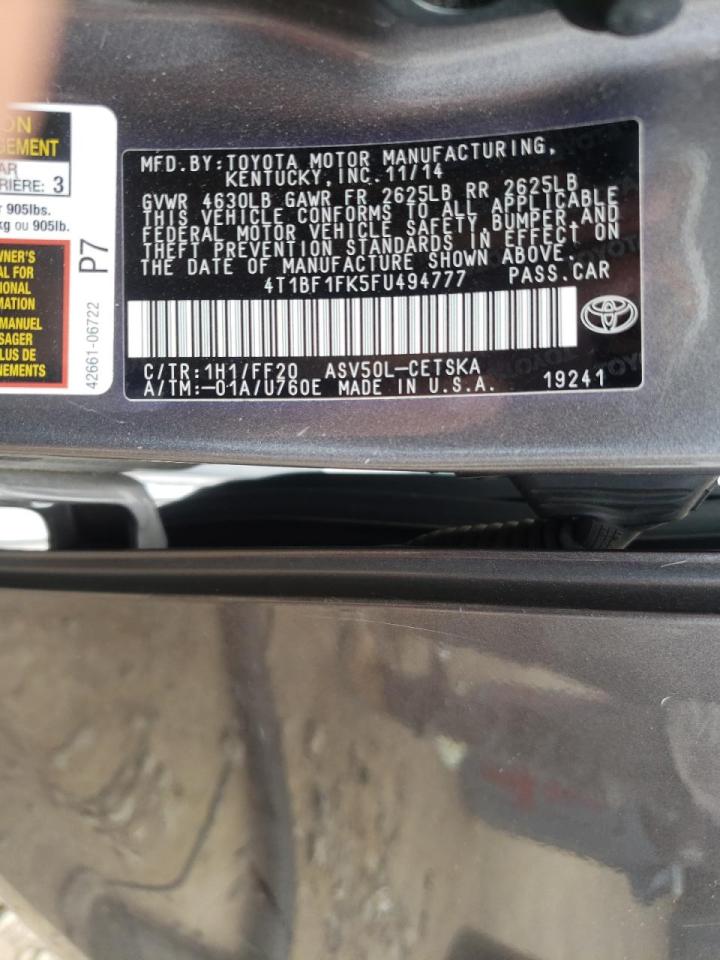 Photo 10 from auction – 2015 TOYOTA CAMRY LE with VIN 4T1BF1FK5FU494777