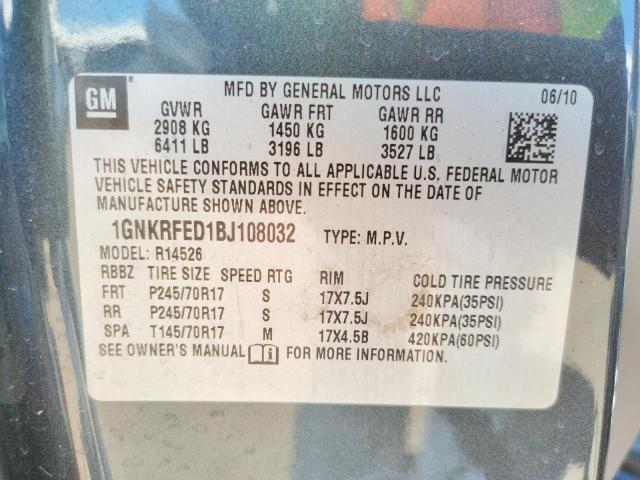 Photo 10 from auction – 2011 CHEVROLET TRAVERSE L with VIN 1GNKRFED1BJ108032