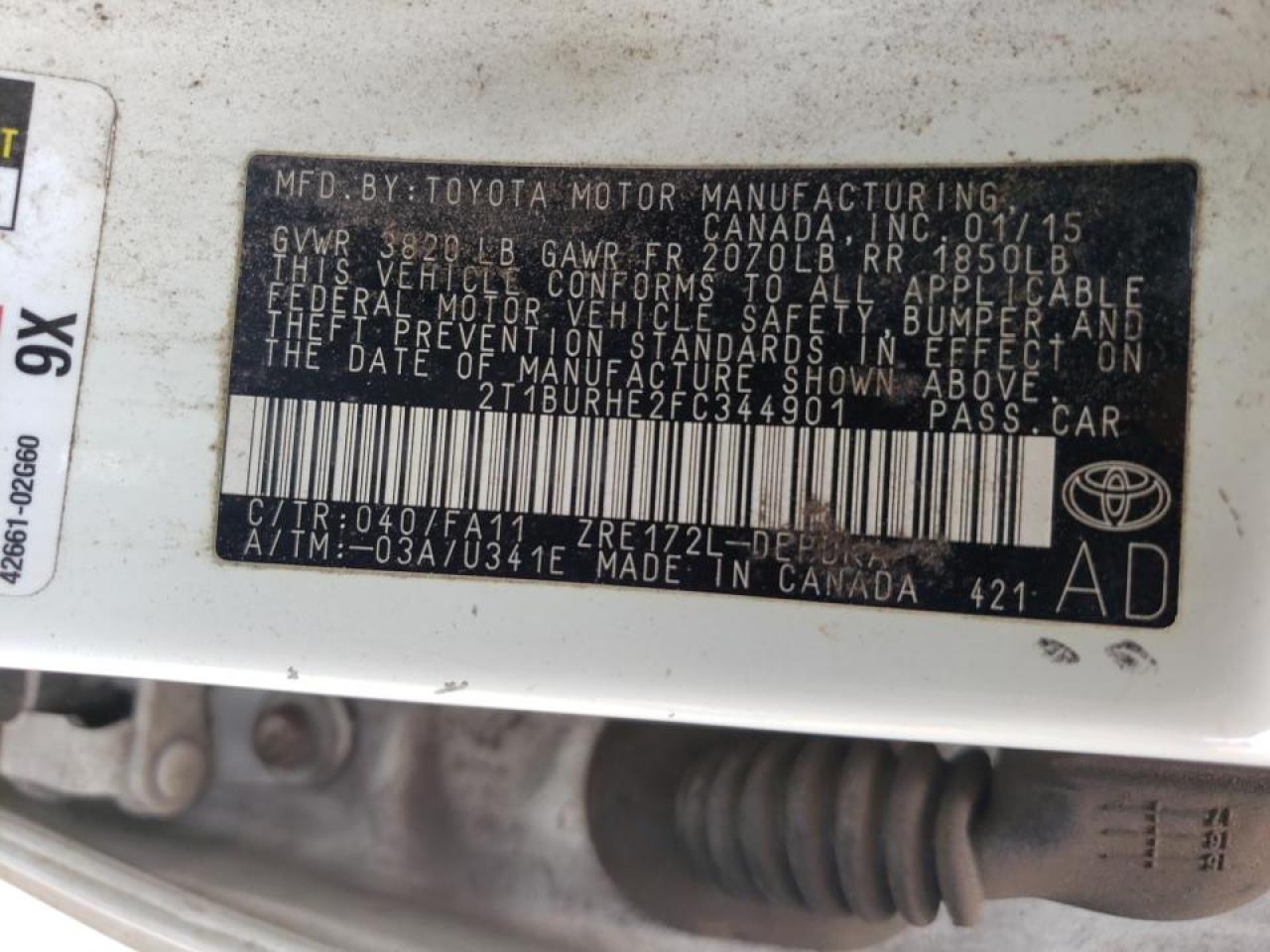 Photo 10 from auction – 2015 TOYOTA COROLLA L with VIN 2T1BURHE2FC344901
