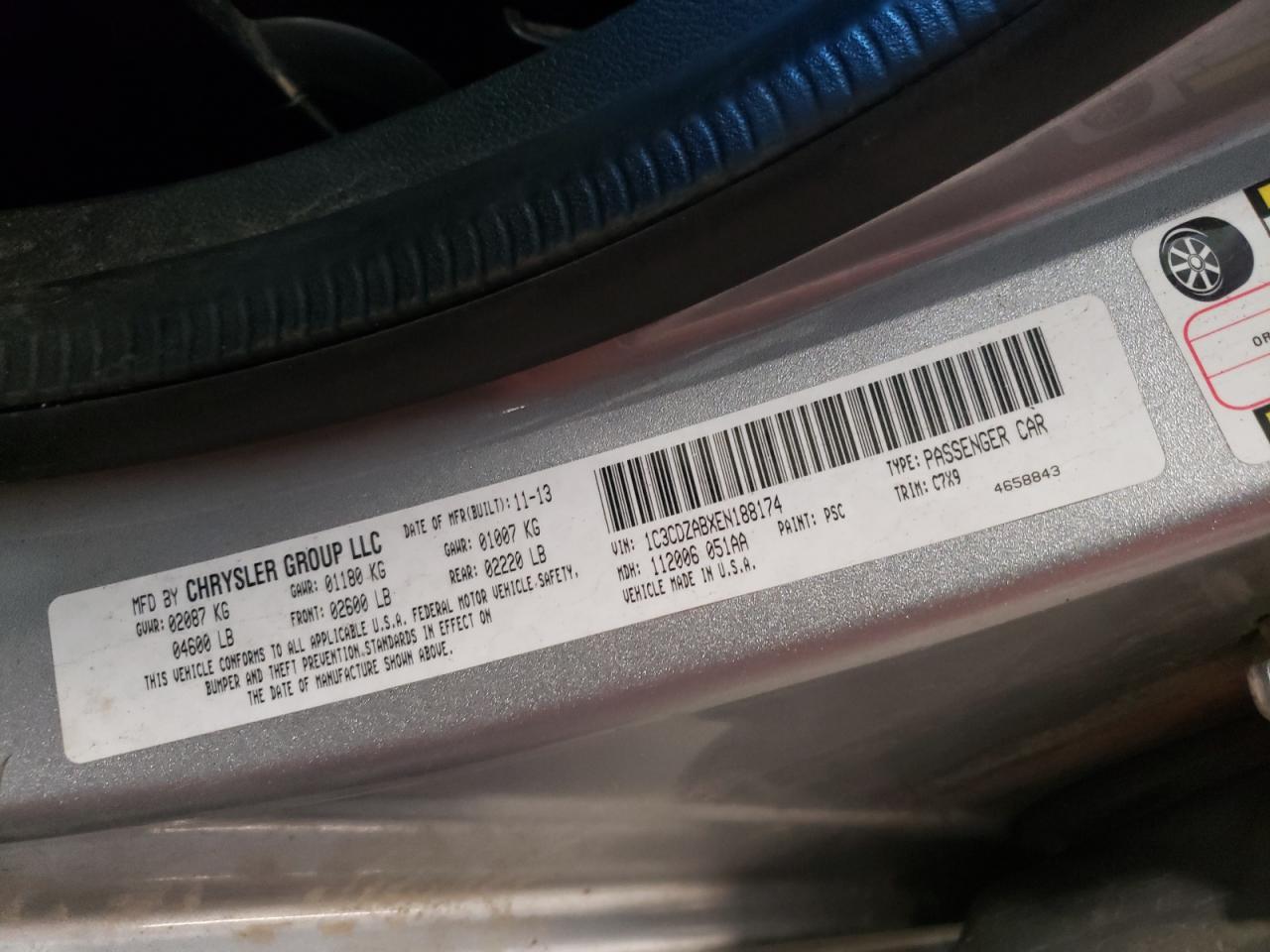 Photo 10 from auction – 2014 DODGE AVENGER SE with VIN 1C3CDZABXEN188174