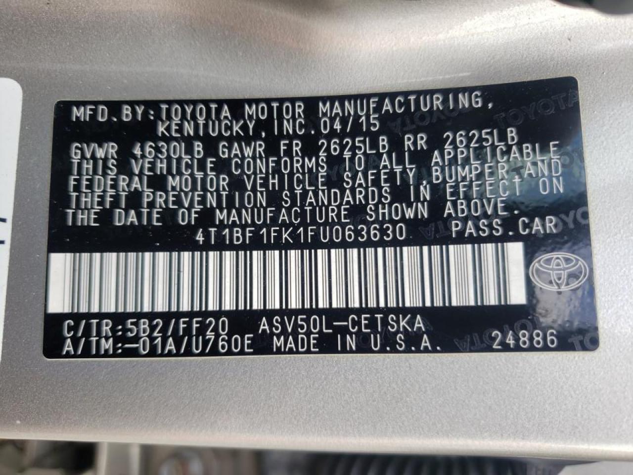 Photo 10 from auction – 2015 TOYOTA CAMRY LE with VIN 4T1BF1FK1FU063630