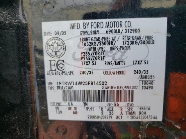 Photo 10 from auction – 2005 FORD F150 SUPER with VIN 1FTRW14W25FB14502
