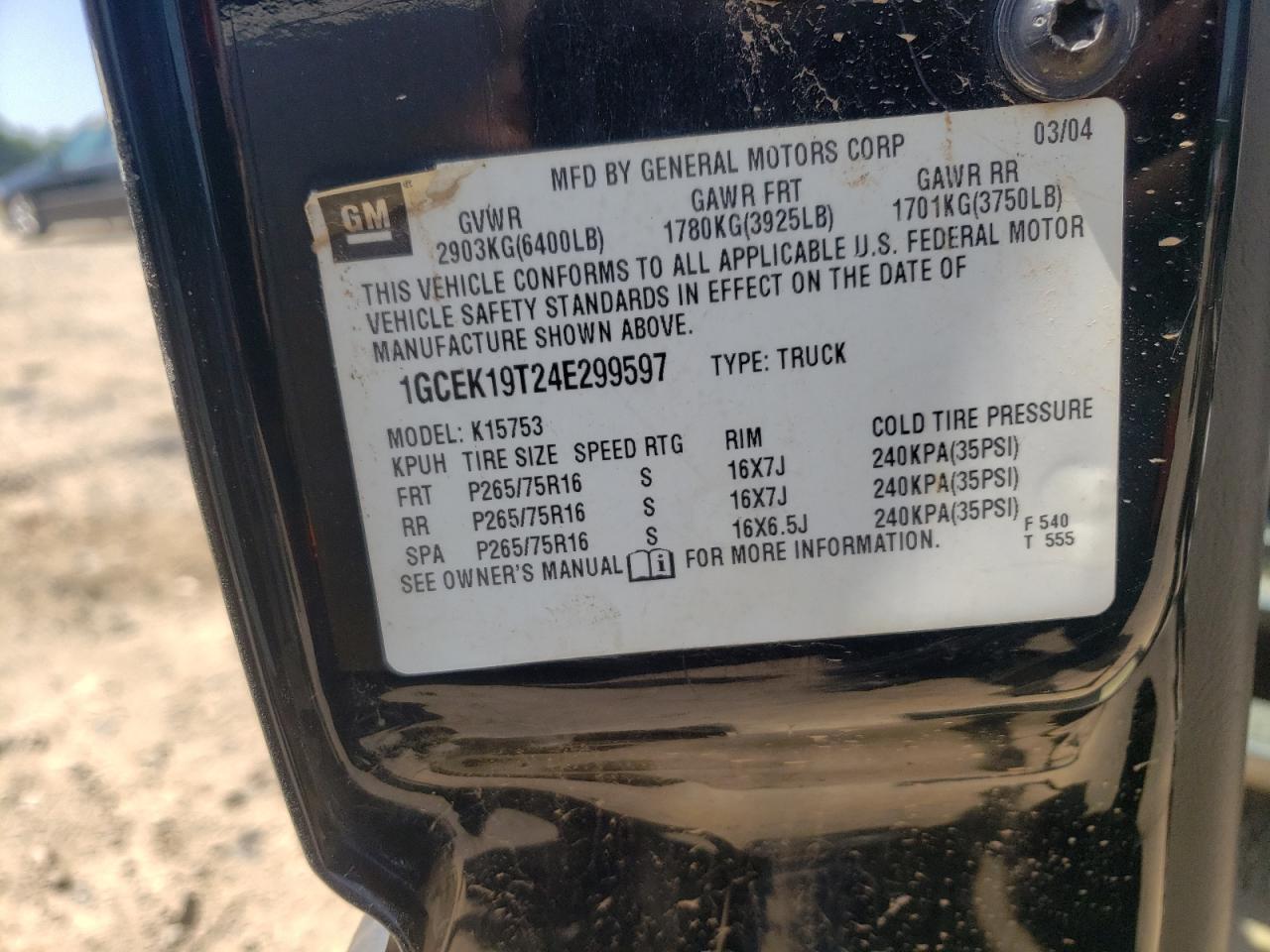 Photo 10 from auction – 2004 CHEVROLET SILVERADO with VIN 1GCEK19T24E299597