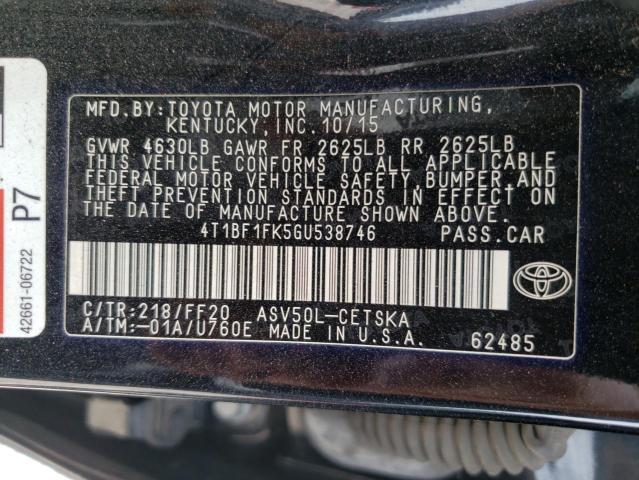 Zdjęcie 10 z aukcji – 2016 TOYOTA CAMRY z VIN 4T1BF1FK5GU538746