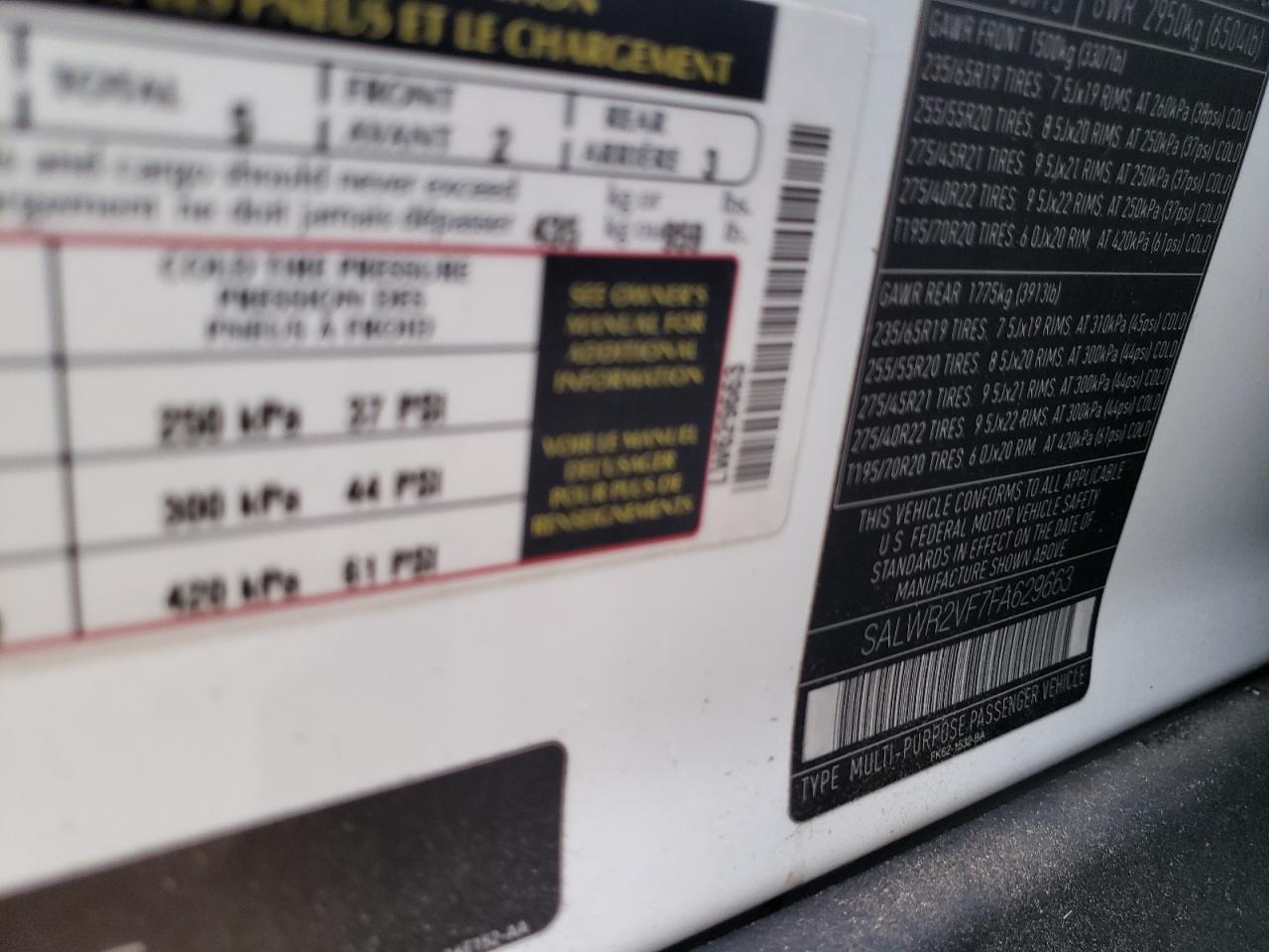 Photo 10 from auction – 2015 LAND ROVER RANGE ROVE with VIN SALWR2VF7FA629663