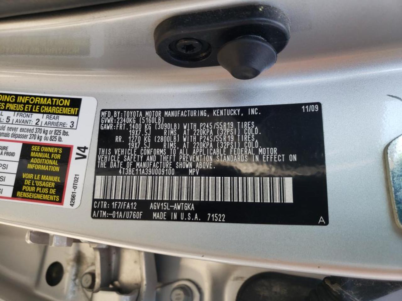 Photo 10 from auction – 2009 TOYOTA VENZA with VIN 4T3BE11A39U009100