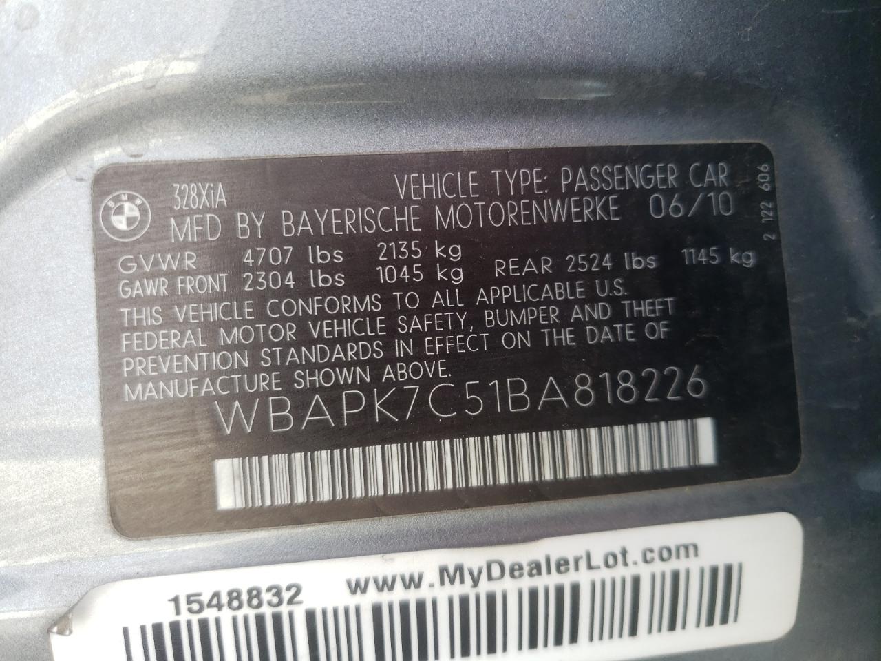 Photo 10 from auction – 2011 BMW 328 XI with VIN WBAPK7C51BA818226