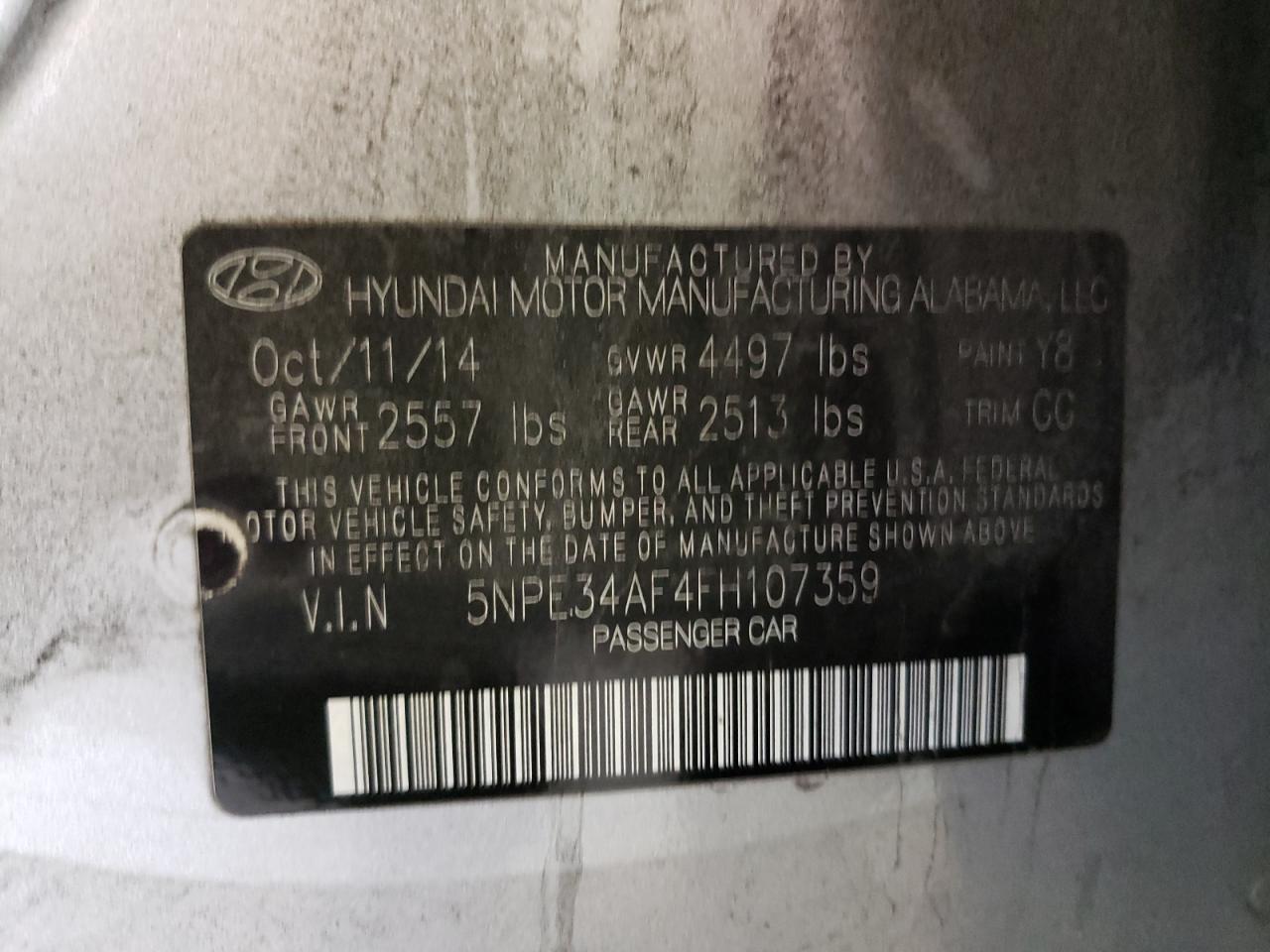 Photo 10 from auction – 2015 HYUNDAI SONATA SPO with VIN 5NPE34AF4FH107359