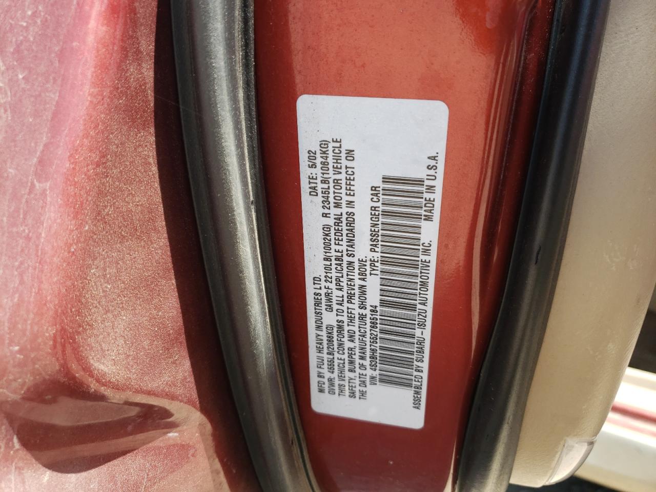 Photo 10 from auction – 2002 SUBARU LEGACY OUT with VIN 4S3BH675527665184