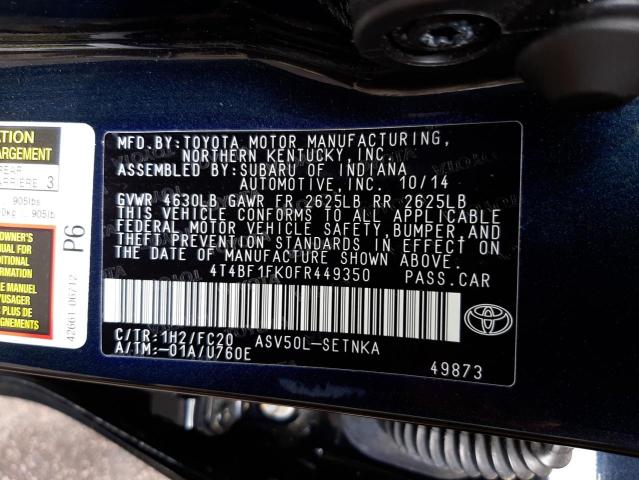 Photo 10 from auction – 2015 TOYOTA CAMRY LE with VIN 4T4BF1FK0FR449350