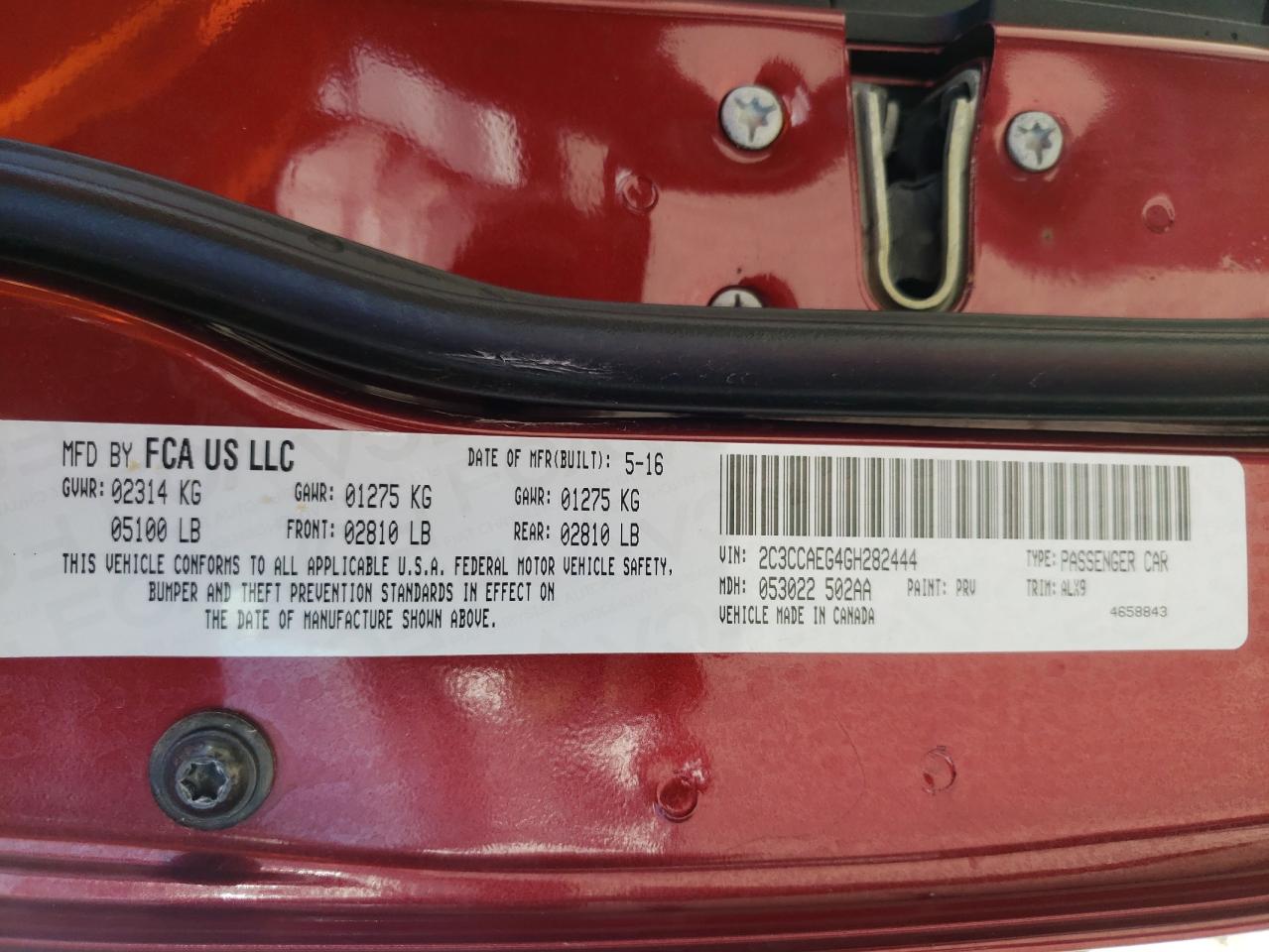 Photo 10 from auction – 2016 CHRYSLER 300C with VIN 2C3CCAEG4GH282444